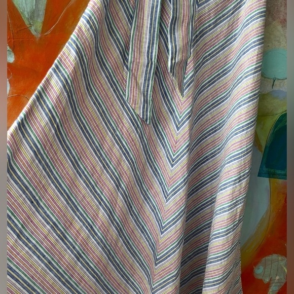 Talbots Skirt Size 4 Rainbow Chevron Linen Aline Midi Linen Blend Belted Waist - Picture 2 of 6